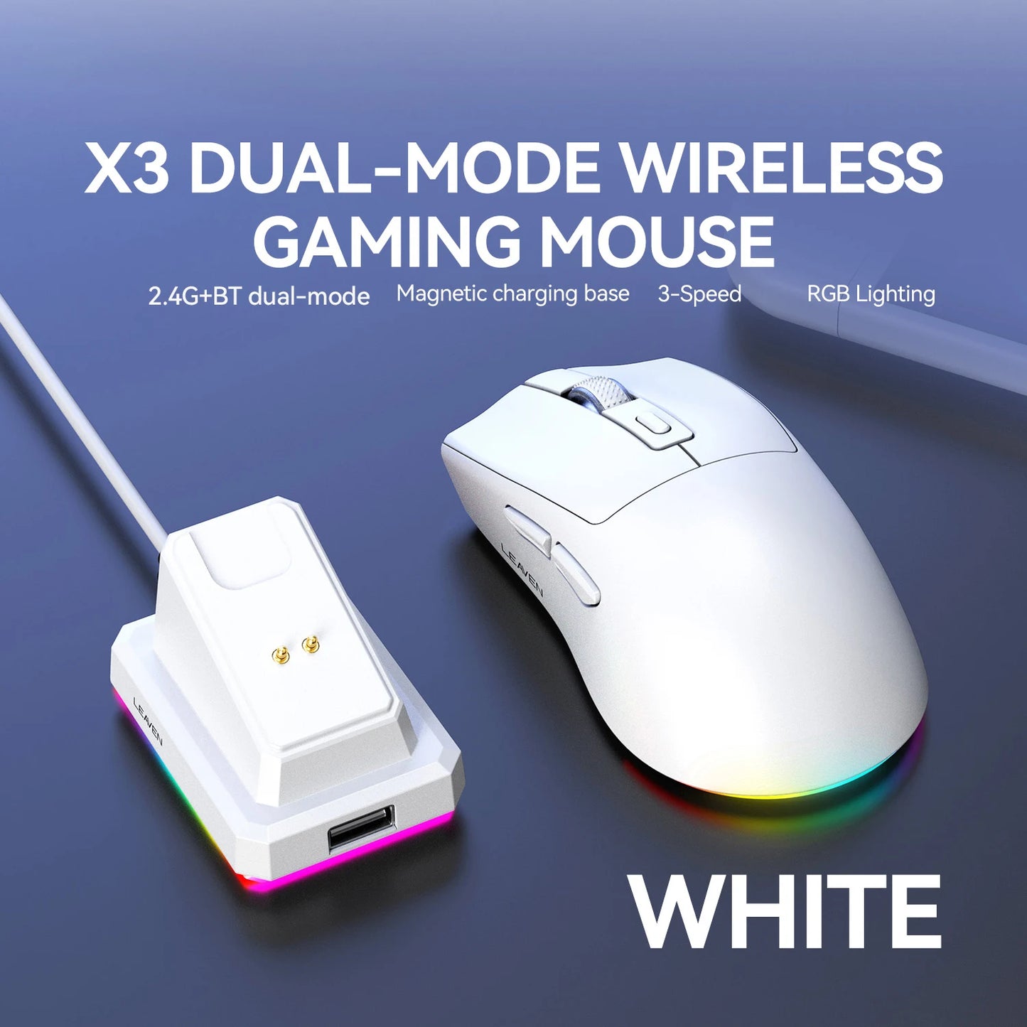 Dual-Mode Wireless Mouse with Magnetic Charging Dock, RGB Backlit Bluetooth & 2.4G Wireless Mouse, Rechargeable Ergonomic Mouse with Adjustable 1600 DPI