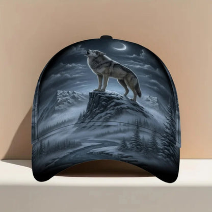 Wolf Howling At Moon Print Classic Baseball Cap Comfortable Adjustable Duckbill Hat Ideal For Daily Wear Perfect For Family
