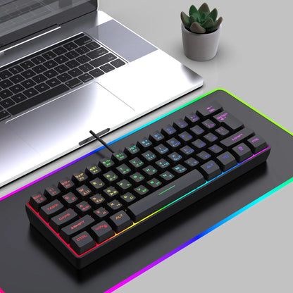 Teclado gaming, teclado ultracompacto de 61 teclas con retroiluminación RGB ruso/inglés, teclados de oficina resistentes al agua con sensación mecánica para gaming
