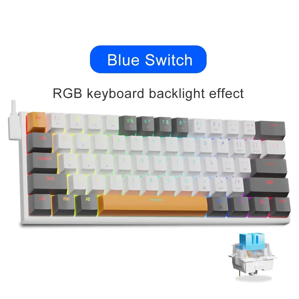 E-YOOSO Z11 RGB USB 60% Mini Mechanical Gaming Keyboard Blue Red Switch 61 Keys Wired Detachable Cable, Portable for Travel PC