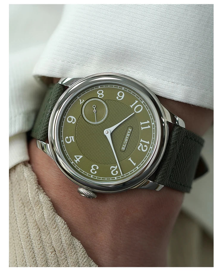 Orologio da uomo FARASUTE NEW Machinery con quadrante salmone, movimento meccanico manuale ST17, piccoli secondi e bracciale vintage Bonklip
