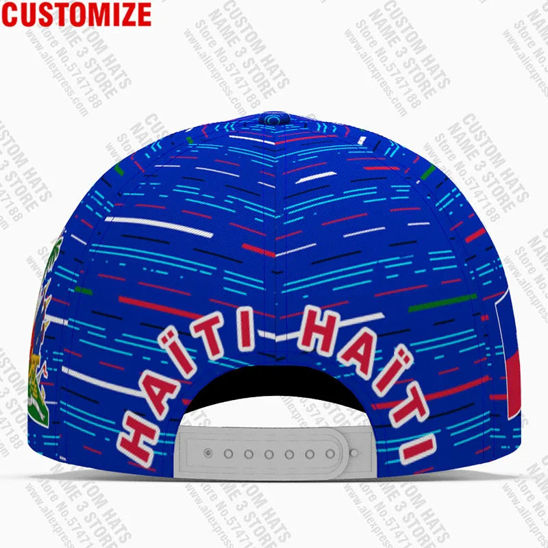 Casquette de baseball personnalisée « Haïti » avec nom, numéro et logo d'équipe – Hti – Pays – Voyage – Nation française – Drapeau de la République d'Haïti