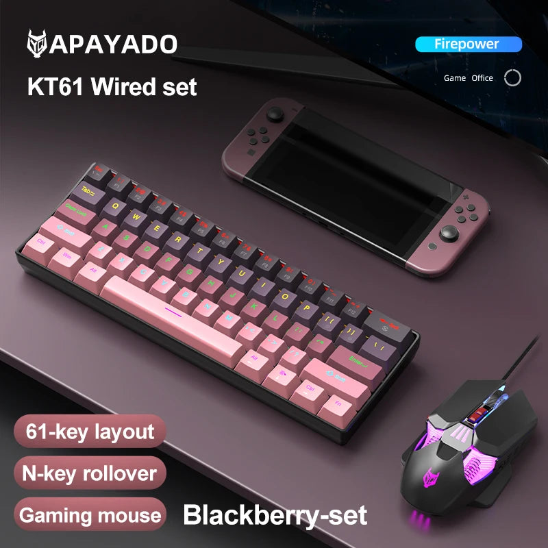 Tastiera meccanica mini APAYADO K61, cablata, 61 tasti, RGB Phantom, nera/bianca, switch meccanici rossi/blu per gaming, portatile 60%