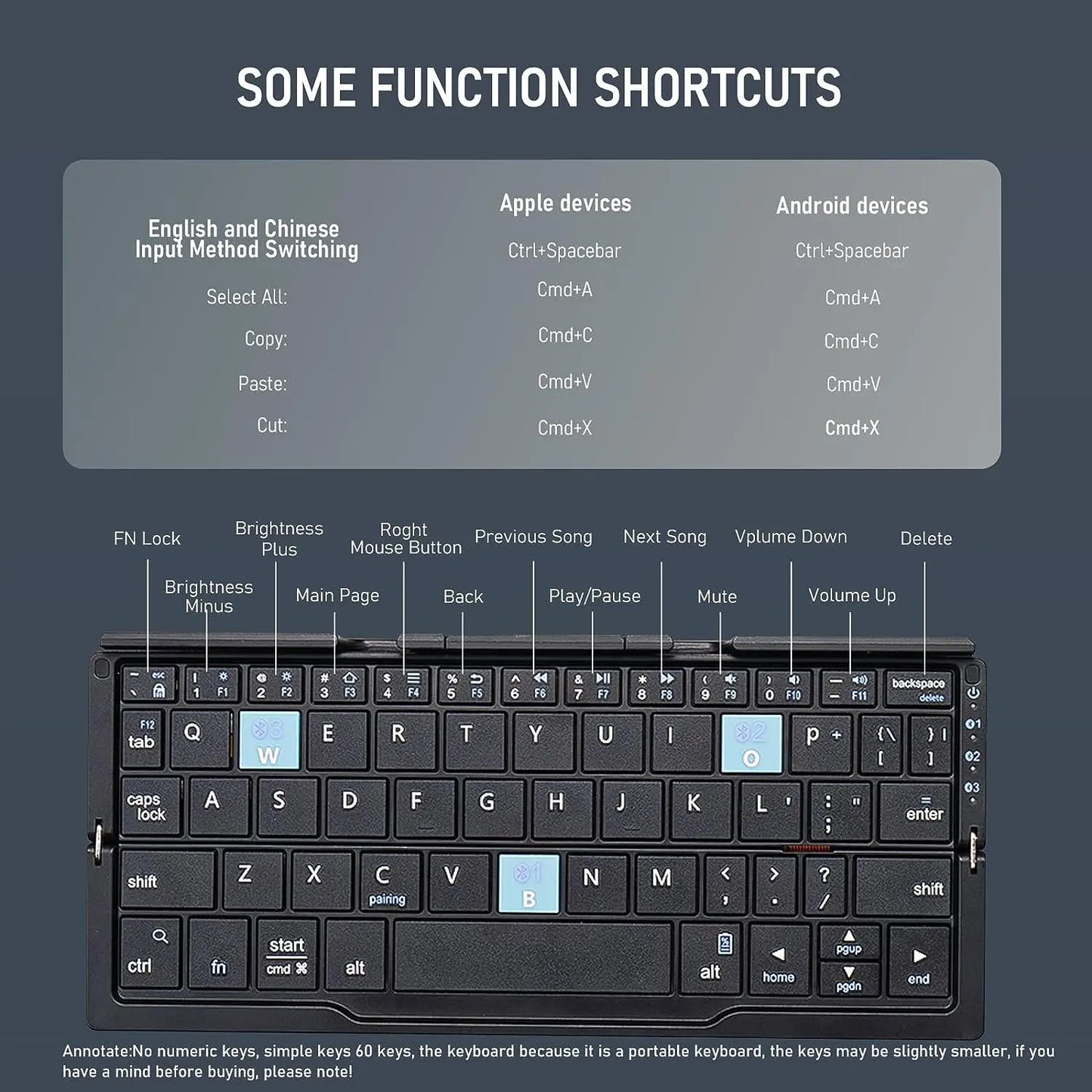 Teclado Dobrável Jomaa Bluetooth Recarregável para Portátil, iPad e Telemóvel – Mini Teclado Dobrável Portátil Bluetooth