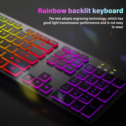 Tastiera da gaming per computer retroilluminata RGB silenziosa, tastiera cablata USB per ufficio e casa, russo, francese, spagnolo, tedesco, arabo, inglese