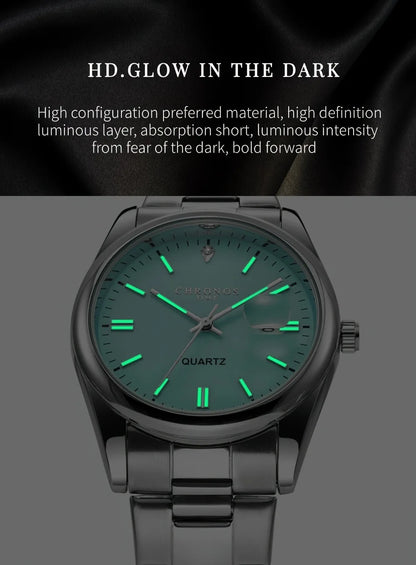 CHRONOS Luxury Men Dress Watches Waterproof Luminous Date Men's Business Quartz Wristwatches Stainless Steel Watch Male Reloj