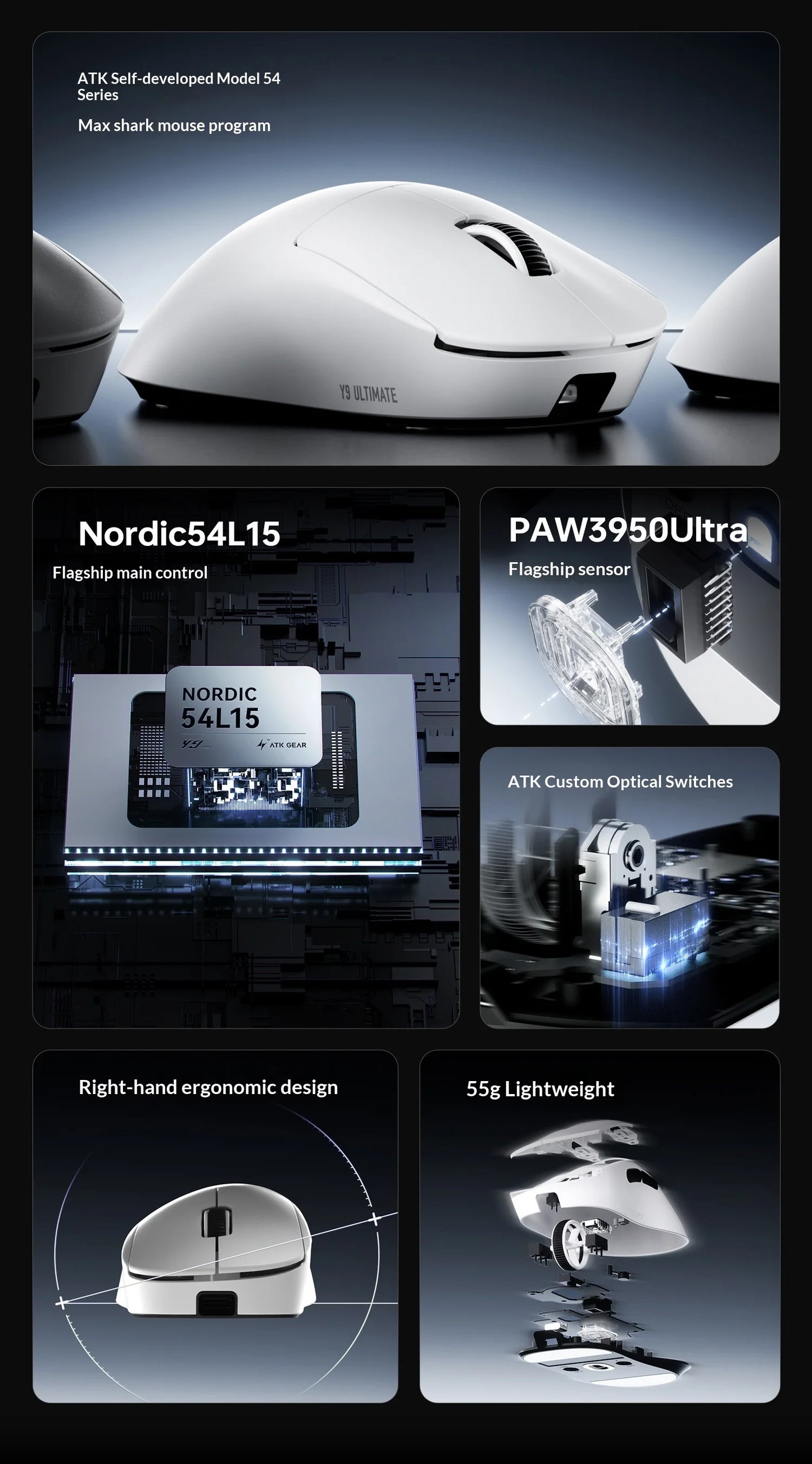 ATK Dragonfly Y9 Wireless Gaming Mouse PAW3950, 8KHz Ultra-Light Gaming Mouse with Nordic 54L15, High-Performance Wireless Mouse for FPS, Office & PC