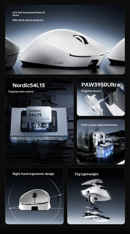 ATK Dragonfly Y9 Wireless Gaming Mouse PAW3950, 8KHz Ultra-Light Gaming Mouse with Nordic 54L15, High-Performance Wireless Mouse for FPS, Office & PC