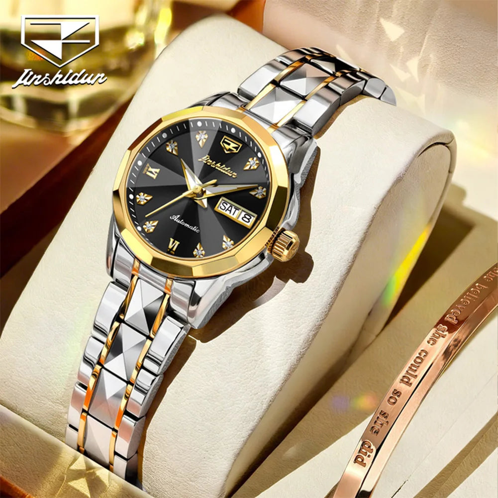 JSDUN 8995 Women Watch Mechanical Watch Waterproof Week Date Ladies Watch High Quality Luxury Original Tungsten Steel Clock