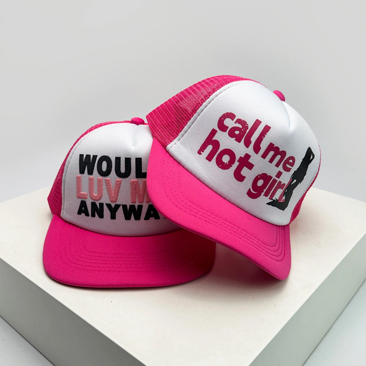 Gorras de béisbol unisex nuevas con bloques de color, letras estampadas y bordadas, estilo hip hop, malla transpirable, visera para el sol, tipo trucker streetwear, versátiles