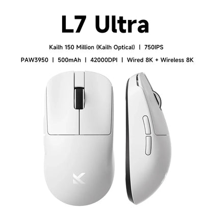 MCHOSE L7 Ultra+ Ratón de mano mediano-grande para gaming y e-sports Paw3950, inalámbrico de tres modos, ligero, de oficina, con doble accionamiento para ordenador