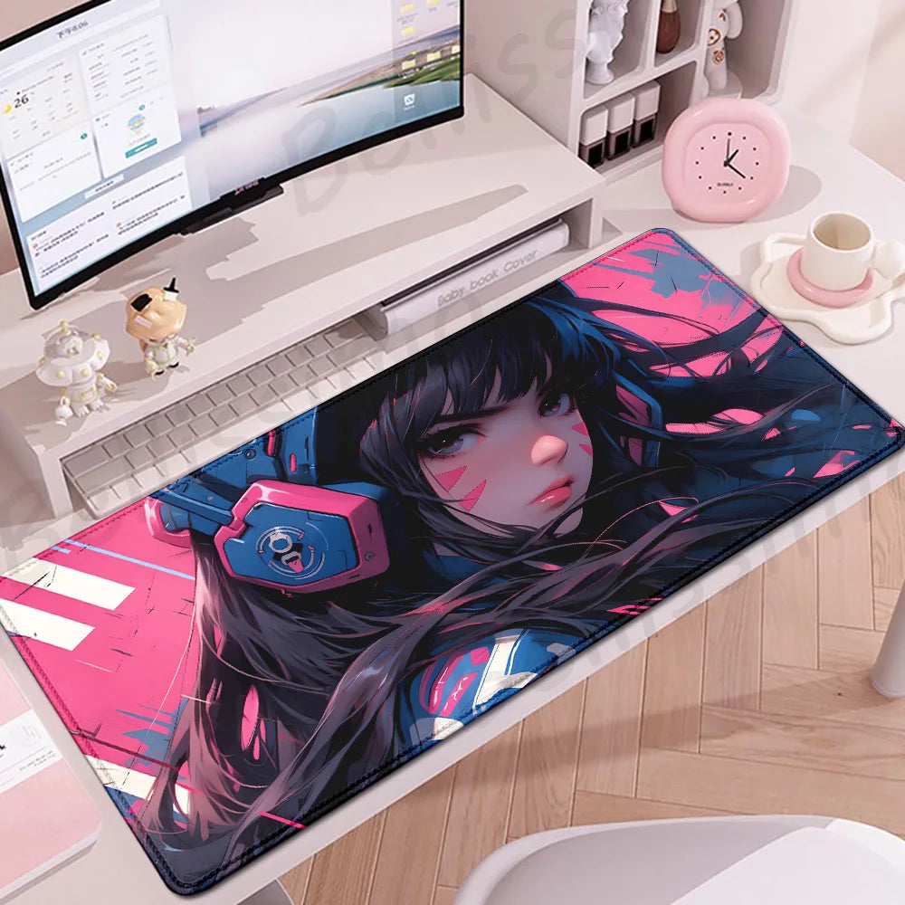 Accesorios Gaming O-Overwatch D-D.va Alfombrilla de Ratón Grande, Alfombrilla para Teclado y Ratón PC, Deskmat XXL Extendida, Alfombrilla Gamer
