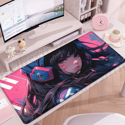 Accesorios Gaming O-Overwatch D-D.va Alfombrilla de Ratón Grande, Alfombrilla para Teclado y Ratón PC, Deskmat XXL Extendida, Alfombrilla Gamer