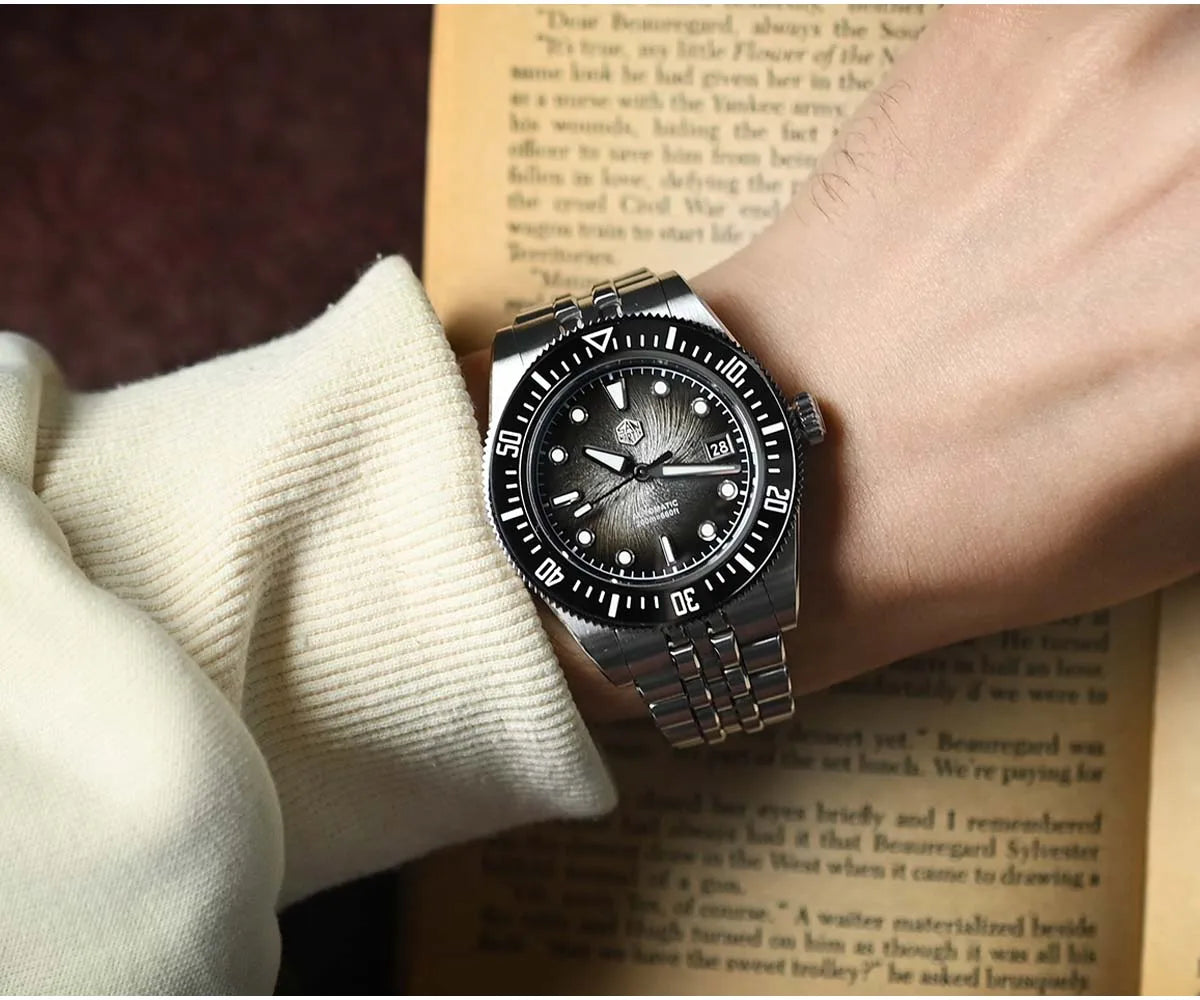 San Martin 37.5mm 40mm Enamel Spiral Vortex Dial Men Luxury Diver Watch Miyota 9015 Automatic Mechanical Waterproof 200m SN0148