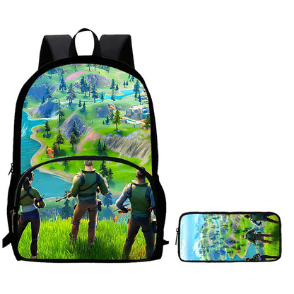 Conjunto de 2 Peças de Mochila Escolar Infantil FORTNITE Cartoon, Mochila Leve e Resistente e Estojo com Bolso Frontal, Meninos e Meninas 5-10