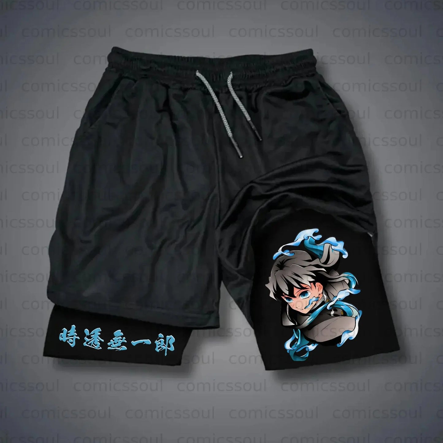 Pantaloncini da palestra da uomo Anime Demon Slayer ad asciugatura rapida, pantaloncini doppio strato 2 in 1, sportswear Y2K estate 2026, streetwear traspirante