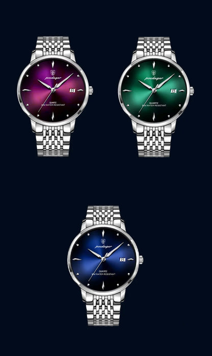 Pánske hodinky POEDAGAR Business Quartz, nerezová oceľ, vodotesné, podsvietený dátum, luxusné ležérne náramkové hodinky pre mužov