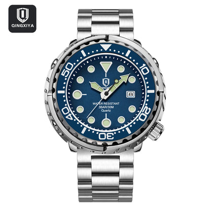 QINGXIYA Mens Watches Fashion Waterproof Luminous Date Rotating Dial High Quality Stainless Steel Luxury Brand Men Quartz Watch