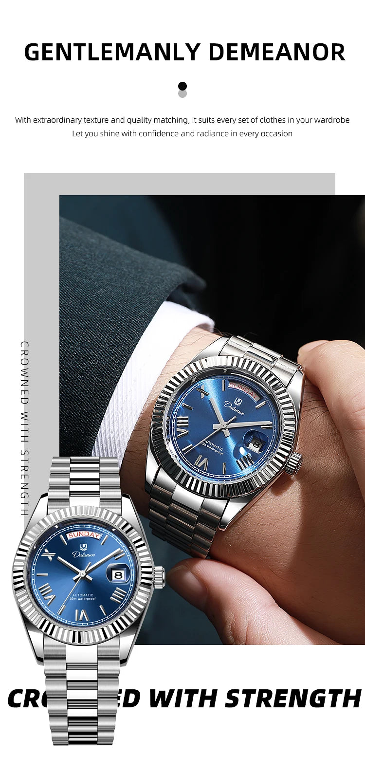 Top Brand Business Men's Watches Luxury Calendar Week Automatic Mechanical Watch for Man Waterproof Gold Stainless Steel