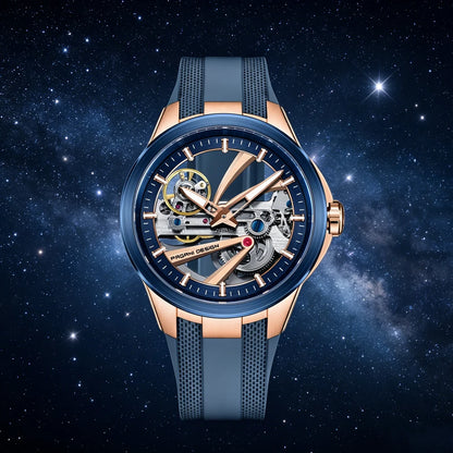 Pánske hodinky PAGANI DESIGN – Luxusný mechanický model s automatickým náťahom, typu „skelet“ (s otvoreným srdcom), vybavený tourbillonom, so zafírovým sklom s antireflexnou úpravou, vodotesné a luminiscenčné.