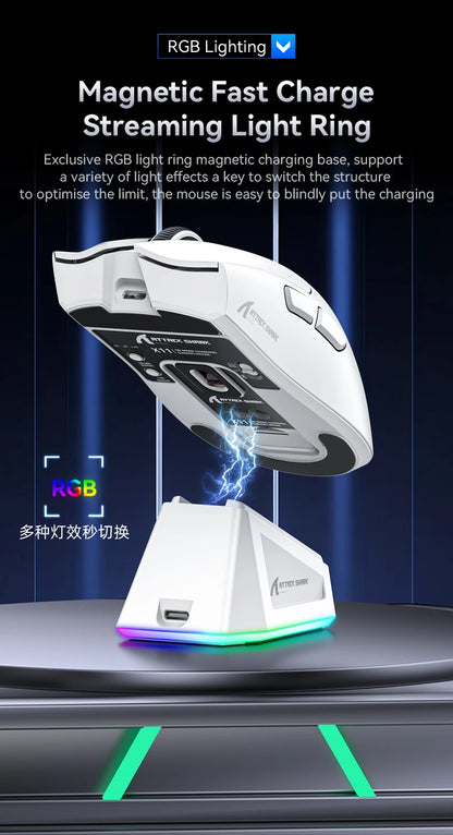 Ratón inalámbrico Attack Shark X11&R1 Tri Mode Bluetooth con base de carga RGB, ergonómico y ligero, accesorio para PC gamer