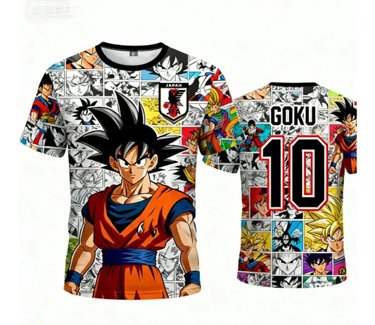 2026 Summer New Adult Men's Dragon Ball Goku 3D Printed Football Jersey T-Shirt Kids Anime T-Shirt Special Football Jersey NO.10