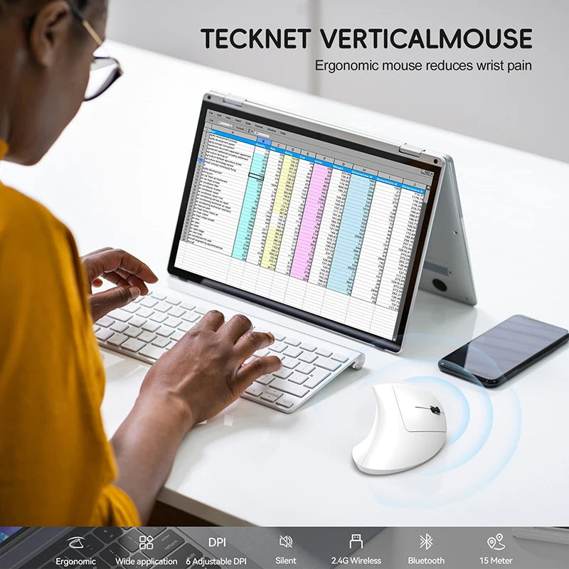 Ratón inalámbrico Bluetooth vertical de doble modo, silencioso y recargable para gaming, compatible con Win, Mac OS, portátil y ordenador