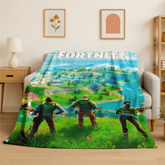 Cartoon F-Fortnite Game Gamer Flannel Blanket Soft Warm Throw Blanket for Bedroom Living Room Bed Travel Camping Picnic Gift