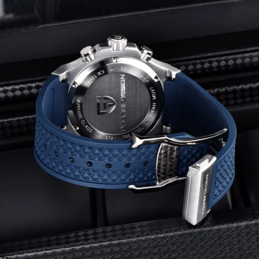 Reloj de cuarzo para hombre PAGANI DESIGN PD-YS032, 44mm, movimiento japonés VK64, caja de acero inoxidable, correa de caucho, cristal de zafiro, resistente al agua 100M