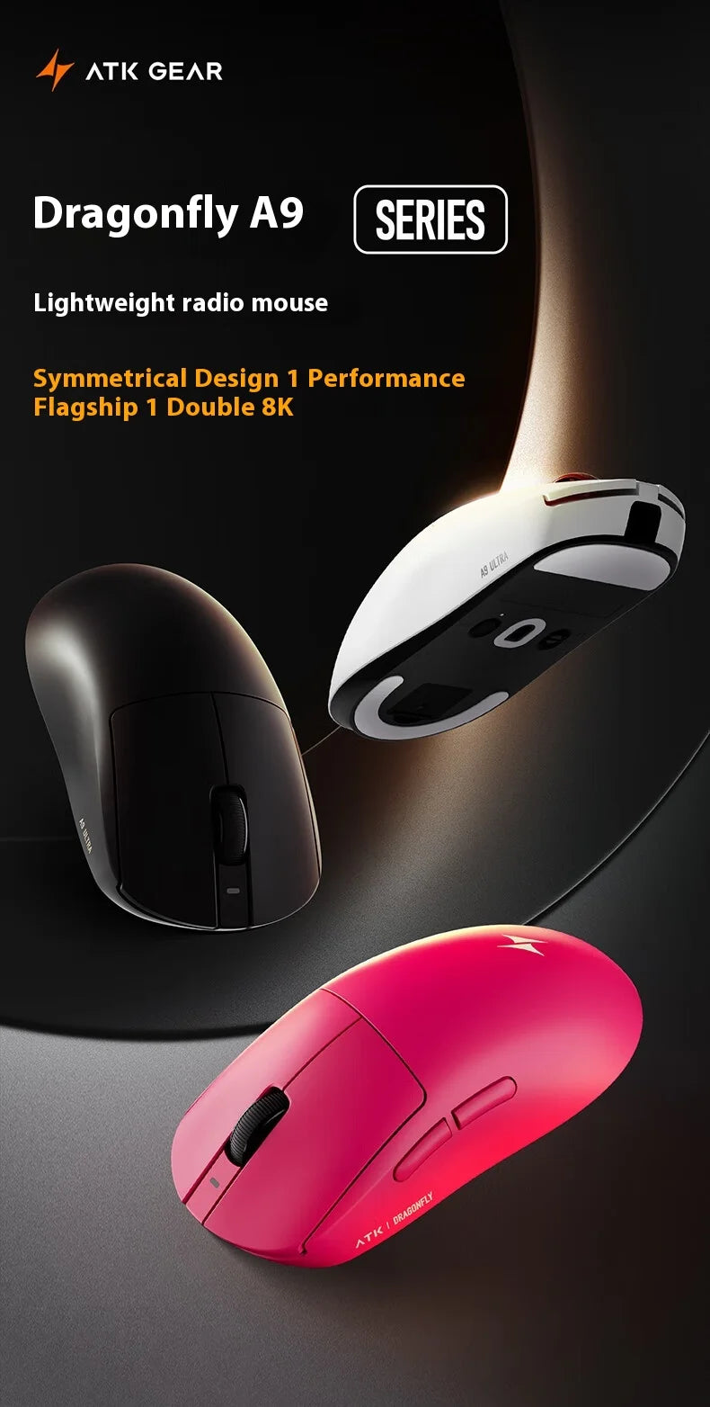 Ratón gaming inalámbrico ATK A9 Ultra Tri Mode 8K 53g ligero A9/A9 SE/A9 Plus/A9 Pro para PC e-sports, regalo personalizado