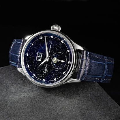 Sugess 2022 Luxury Man Watch Moonphase Blue GoldStone Dial Tianjin 2528 Movement Stainless Steel Starry Sky Limited Edition V3