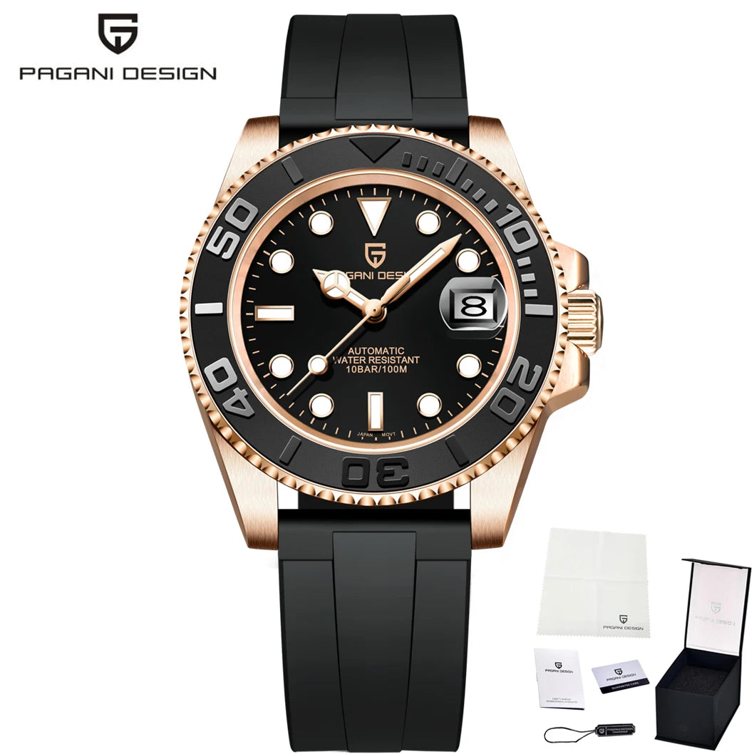 PAGANI DESIGN Luxury Mechanical Automatic Men's Watch Rose Gold Ceramic Rotating Frame Top Business watches for man reloj hombre