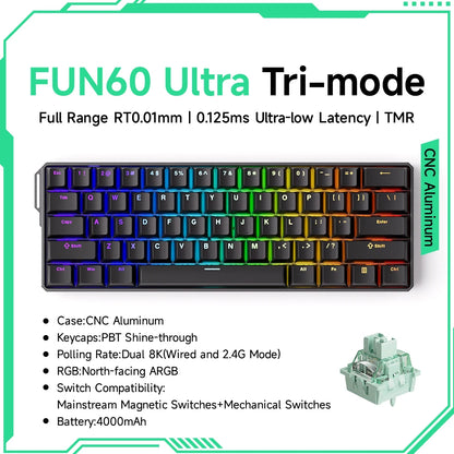 Teclado Gaming Mecânico Akko MonsGeek FUN60 Ultra com Interruptores Magnéticos, 60%, Rapid Trigger, 8K HE/TMR, Teclado Gamer Personalizado em Alumínio