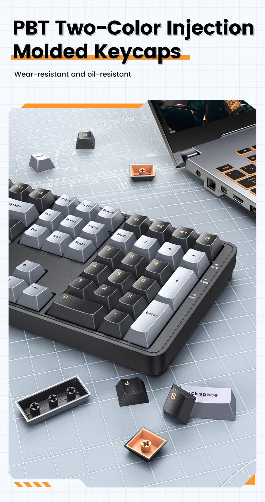 Teclado mecánico UGREEN 108 teclas PBT, teclado con cable, interruptores rojos, ruso/coreano/EN, para ordenador de sobremesa y portátil, Windows, Mac OS y gaming