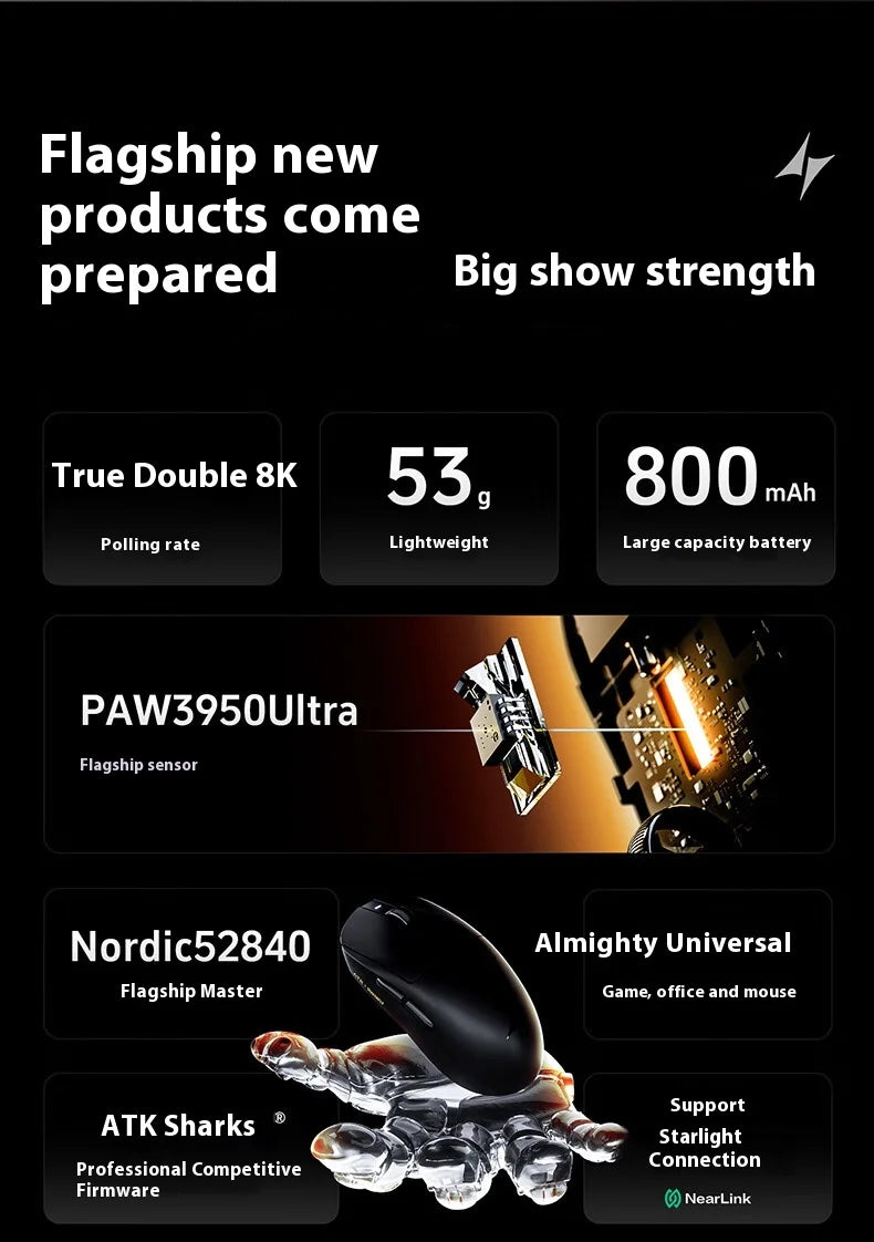 Ratón gaming inalámbrico ATK A9 Ultra Tri Mode 8K 53g ligero A9/A9 SE/A9 Plus/A9 Pro para PC e-sports, regalo personalizado