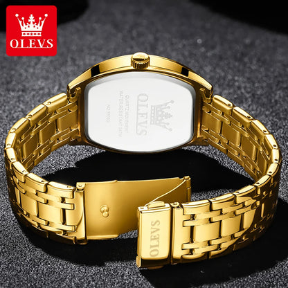 Relógio de homem OLEVS, modelo de luxo com formato de barril, relógio de quartzo de grande marca, resistente à água, com indicação do dia e da data e ponteiros luminescentes.
