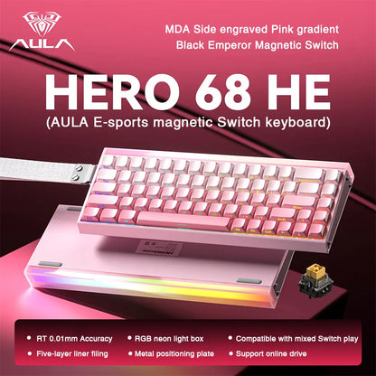 AULA HERO68 HE Tastiera con switch magnetici, Rapid Trigger, polling rate 8K, tastiera da gaming eSports RGB cablata meccanica