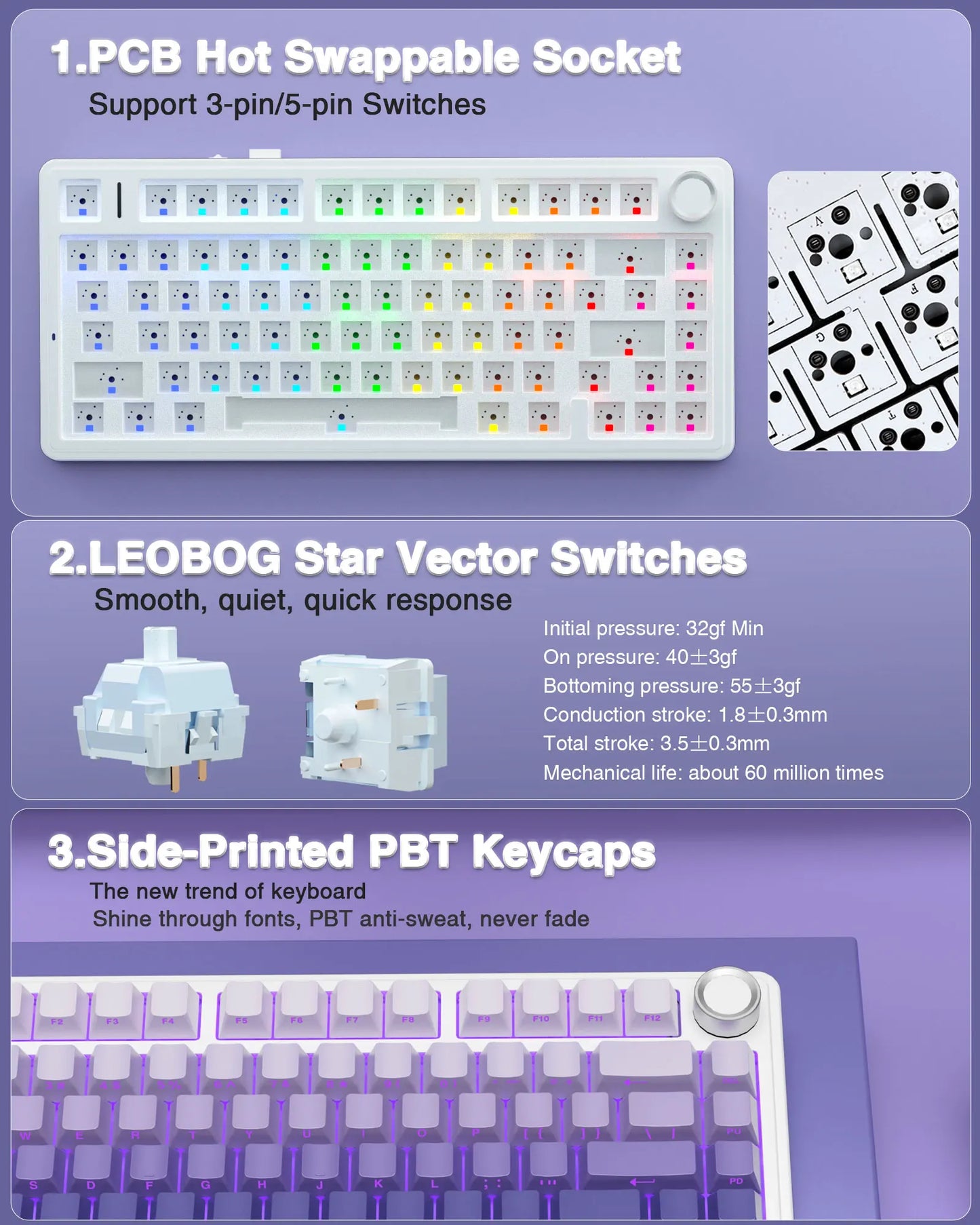 AULA F75 Pro Teclado mecánico gaming inalámbrico con montaje gasket, RGB personalizable, distribución 75% y teclas PBT con grabado lateral