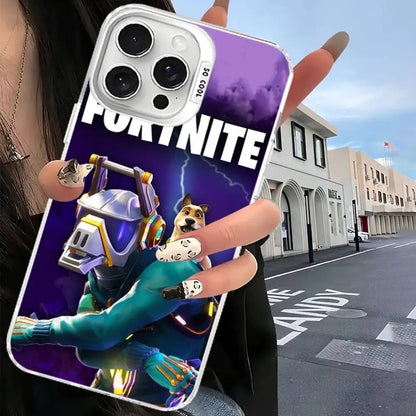 Funda de móvil F-Fortnites para iPhone 17 16 15 14 13 12 11 Pro Max Plus, cubierta color plata