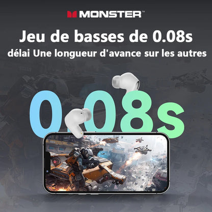 Auricolari wireless Bluetooth 5.4 Monster MQT52 a lunga autonomia, cuffie gaming dual mode con audio stereo HiFi e microfono