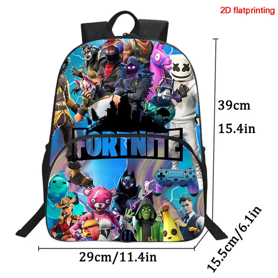 Conjunto de 2 Peças de Mochila Escolar Infantil FORTNITE Cartoon, Mochila Leve e Resistente e Estojo com Bolso Frontal, Meninos e Meninas 5-10