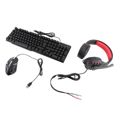 Combo gaming 4 pezzi tastiera e mouse, tastiera ergonomica 104 tasti, mouse con luce breathing a 4 colori, cuffie e tappetino per mouse antiscivolo
