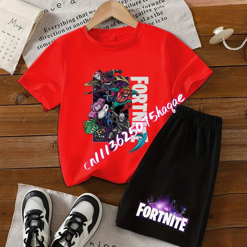 Conjunto de verano Fortress Night de camiseta y pantalones cortos para niños y niñas, 2 piezas, ropa infantil con camiseta estampada, regalo
