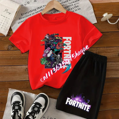 Conjunto de verano Fortress Night de camiseta y pantalones cortos para niños y niñas, 2 piezas, ropa infantil con camiseta estampada, regalo