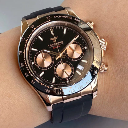 Orologio da uomo Luxury VK63 con movimento al quarzo, cronografo business 39mm in acciaio/oro rosa, datario e quadrante luminoso