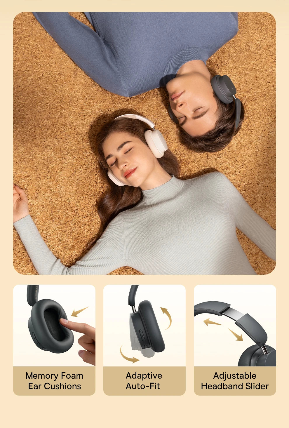 Baseus Bowie D05 Wireless Bluetooth 5.3 Headphones – HiFi Stereo Foldable 70H Battery Over-Ear Headset with Deep Bass & Dual Connection
