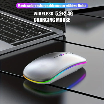 Rechargeable Bluetooth Wireless Mouse with 2.4GHz Dual Mode, RGB Ergonomic Silent Click Mouse for Laptop, PC, Mac, iPad & Android