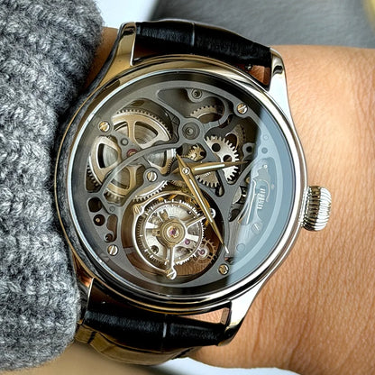 Merkur 100% Skeleton Tourbillon Watch Men's Sapphire Watch For Men Mechanical Carving Wristwatches Black Relogio Masculino 42mm