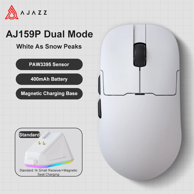 AJAZZ AJ159 APEX Wireless Gaming Mouse, Lightweight RGB Gaming Mouse with Magnetic Charging Dock, Bluetooth & 2.4GHz, Up to 30,000 DPI for PC & Laptop