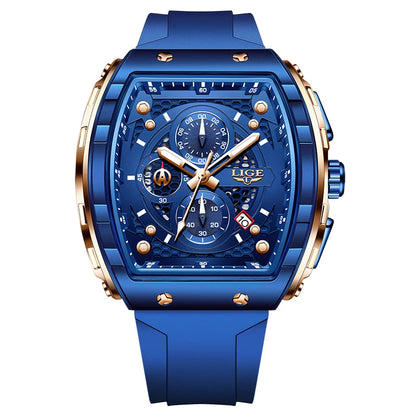 Reloj LIGE para hombre, de moda y lujo, resistente al agua, correa de silicona, cuarzo, luminoso, deportivo, fecha automática, cronógrafo, diseño sencillo